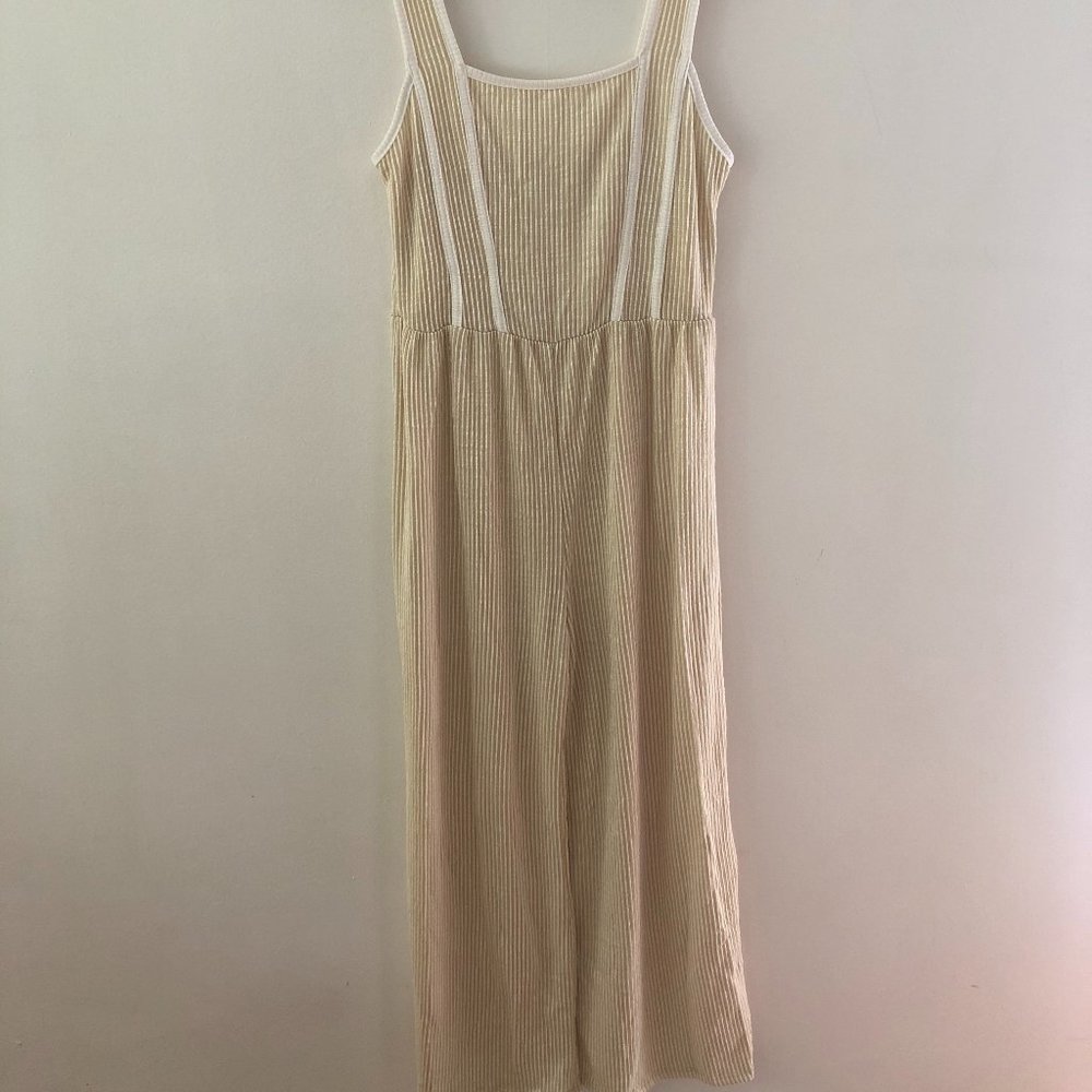 Caution To The Wind White and Yellow Wide Leg Romper (M)